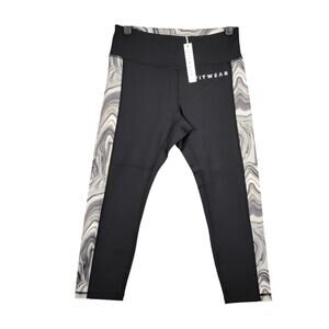 Fitwear Womens Small Black Marble Side Panel Cropped Leggings NWT